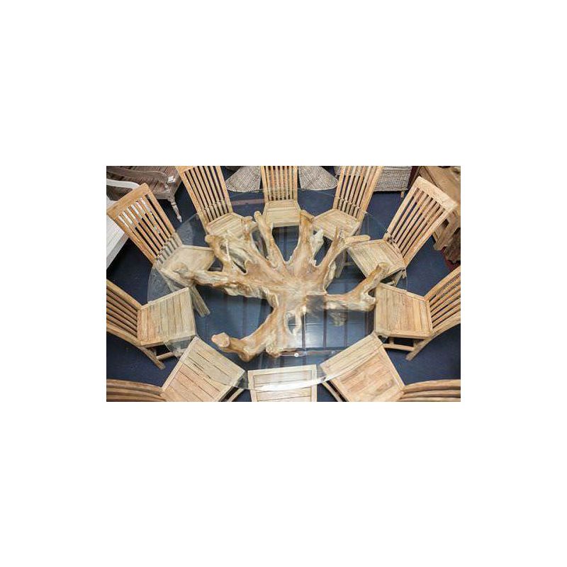 1.8m Reclaimed Teak Root Circular Dining Table with 10 Santos Chairs 